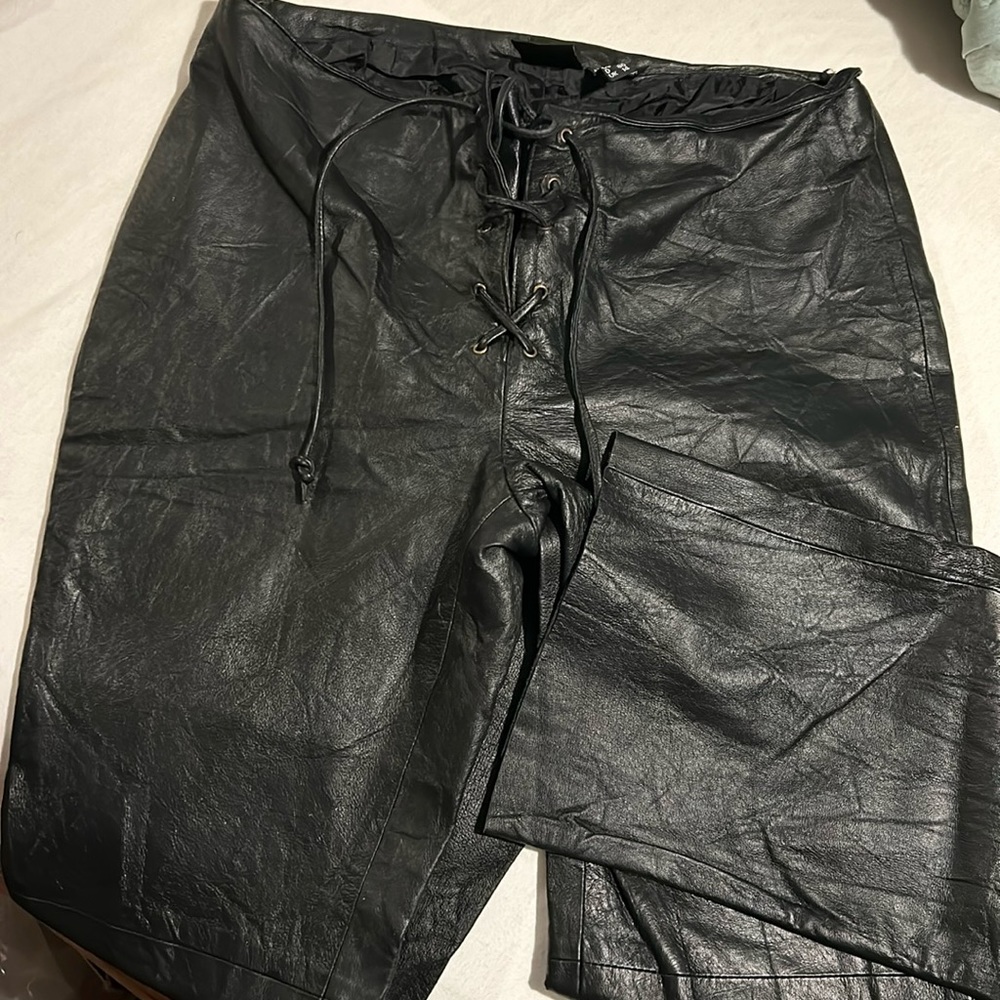 Black flare lace up leather pants - size 10 urban outfitters